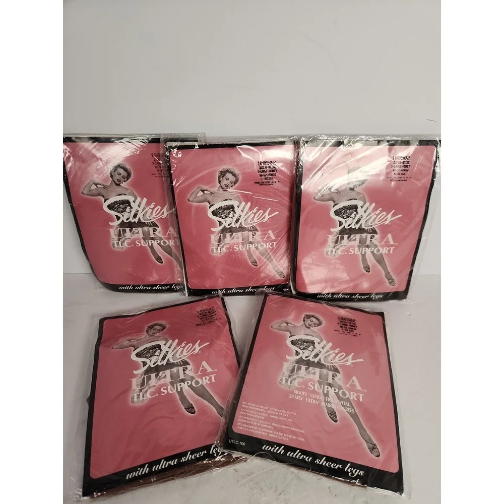 Lot of 5 Vintage Silkies Ultra TLC Support Pantyhose XL Queen 5-Beige 100502